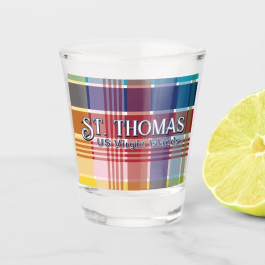 Amerikaanse Maagdeneilanden St. Thomas Madras USVI Shot Glas (Voorkant)
