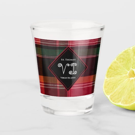 Amerikaanse Maagdeneilanden St. Thomas USVI Madras Shot Glas (Voorkant)
