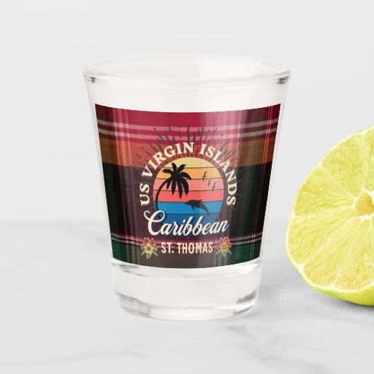 Amerikaanse Maagdeneilanden St. Thomas USVI Madras Shot Glas (Voorkant)
