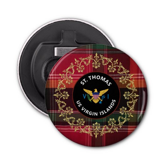 Amerikaanse Maagdeneilanden vlag St. Thomas Madras Button Flesopener (Voorkant)