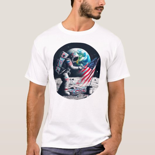 Amerikaanse maan landing astronaut kunst t-shirt (Voorkant)