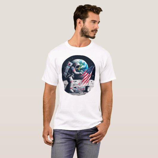 Amerikaanse maan landing astronaut kunst t-shirt (Voorkant volledig)