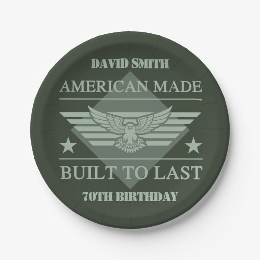 Amerikaanse Made 70th Birthday Papieren Bordje (Voorkant)
