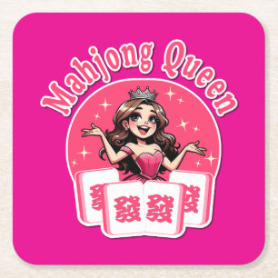 Amerikaanse Mahjong Koningin Roze Kroon Tafelontwe Kartonnen Onderzetters