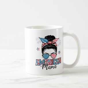 Amerikaanse Mama Messy Bun Patriotic 4 juli maand Koffiemok