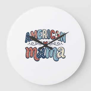 Amerikaanse Mama Patriottisch Vintage T-shirt Ontw Grote Klok