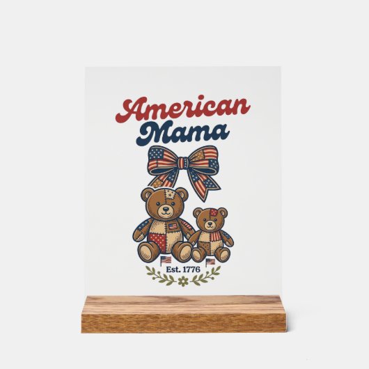 Amerikaanse Mama Patriottische Beer Patchwork Vect Acryl Bord (Voorkant)