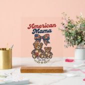 Amerikaanse Mama Patriottische Beer Patchwork Vect Acryl Bord (Huwelijk)