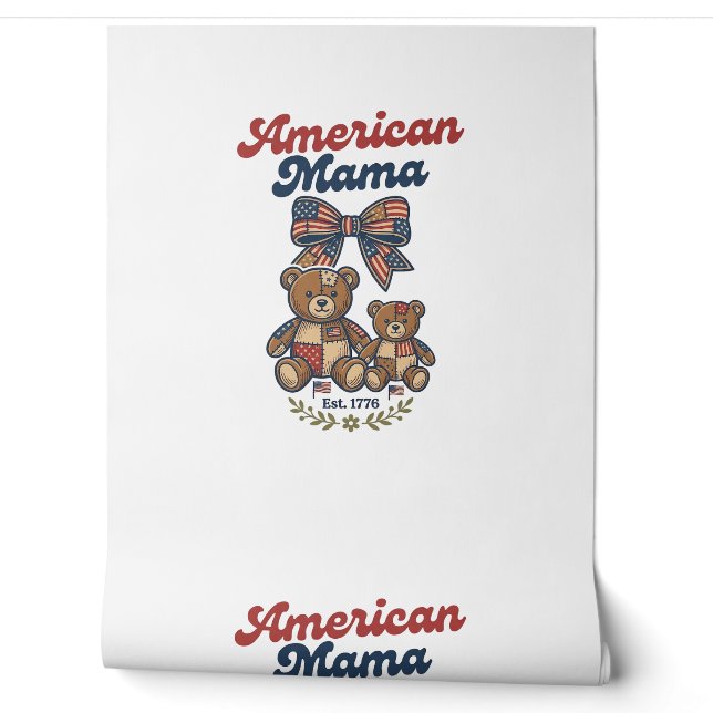 Amerikaanse Mama Patriottische Beer Patchwork Vect Behang (Afrollen)