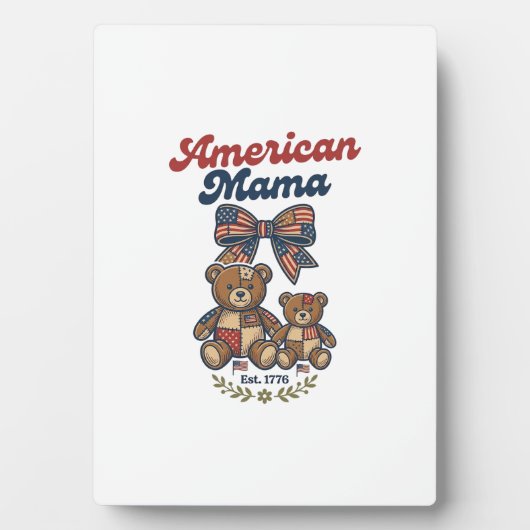 Amerikaanse Mama Patriottische Beer Patchwork Vect Fotoplaat (voorkant)