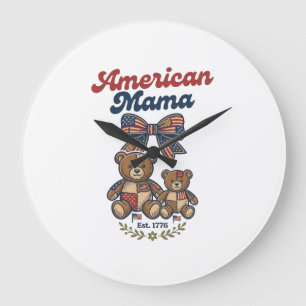Amerikaanse Mama Patriottische Beer Patchwork Vect Grote Klok