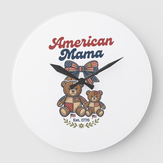 Amerikaanse Mama Patriottische Beer Patchwork Vect Grote Klok (Voorkant)