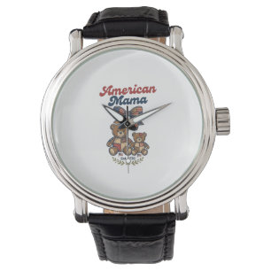 Amerikaanse Mama Patriottische Beer Patchwork Vect Horloge
