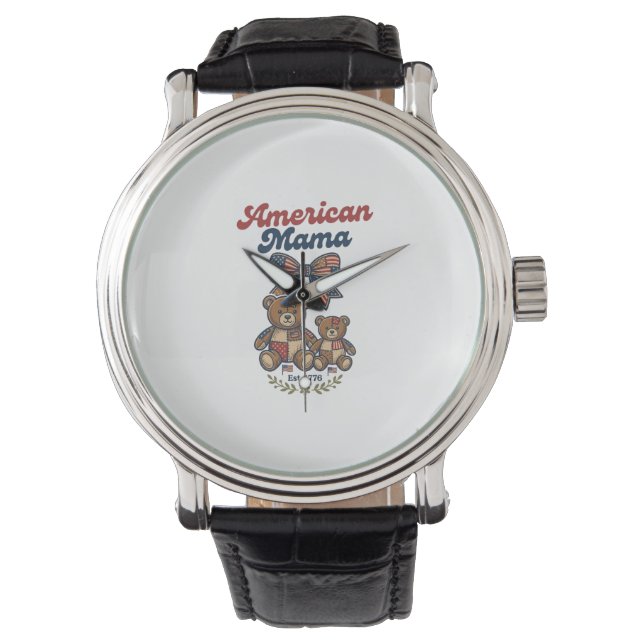Amerikaanse Mama Patriottische Beer Patchwork Vect Horloge (Voorkant)