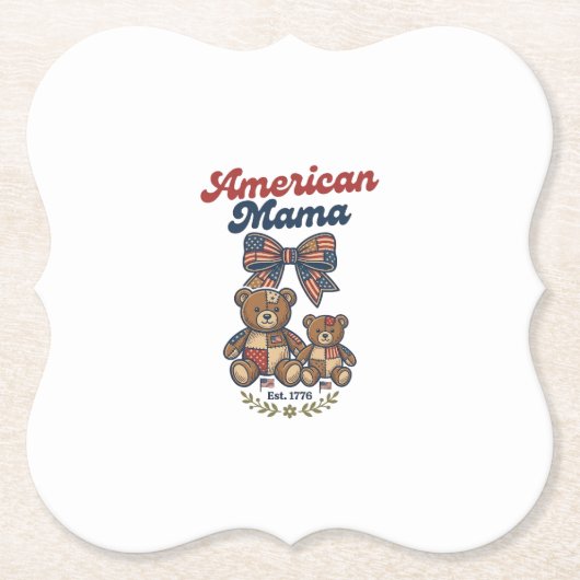 Amerikaanse Mama Patriottische Beer Patchwork Vect Kartonnen Onderzetters (Voorkant)