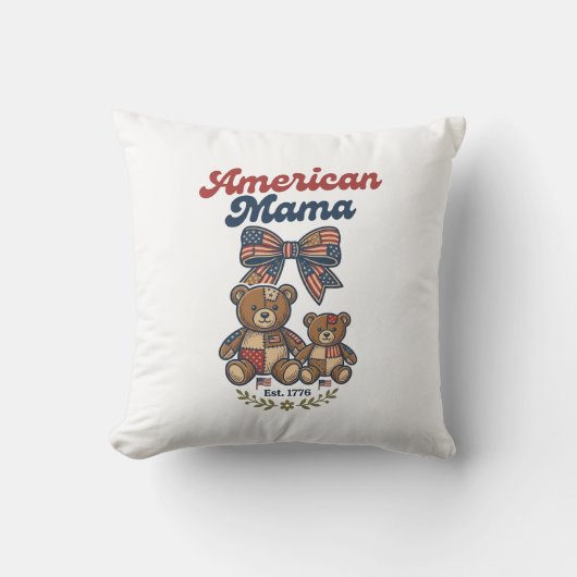 Amerikaanse Mama Patriottische Beer Patchwork Vect Kussen (Voorkant)