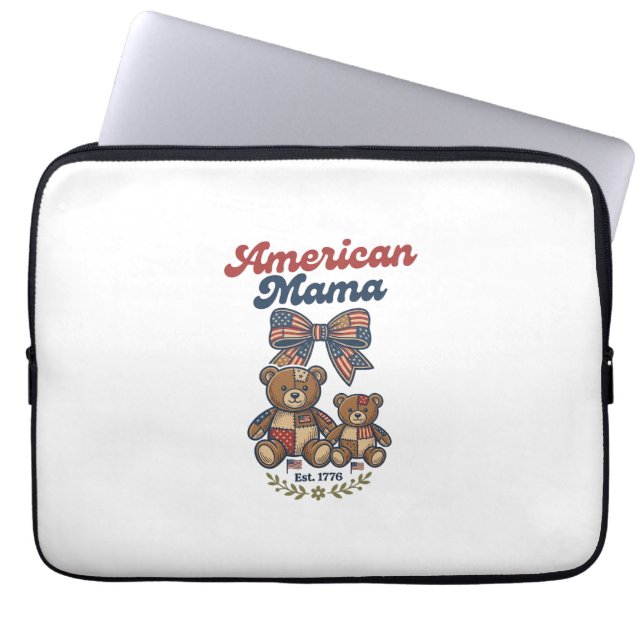 Amerikaanse Mama Patriottische Beer Patchwork Vect Laptop Sleeve (Voorkant)