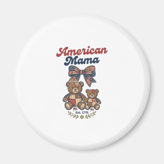 Amerikaanse Mama Patriottische Beer Patchwork Vect Magneet (Voorkant)
