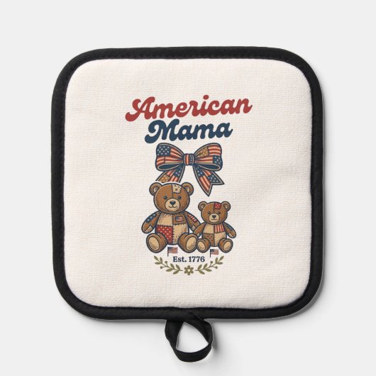 Amerikaanse Mama Patriottische Beer Patchwork Vect Pannenlap (Voorkant)