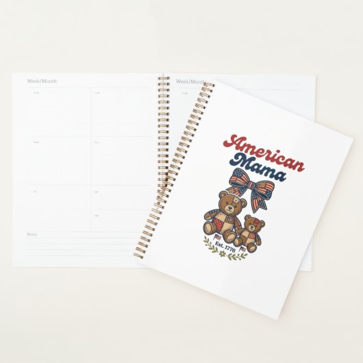 Amerikaanse Mama Patriottische Beer Patchwork Vect Planner (Display)