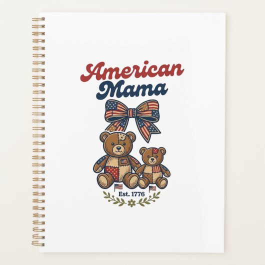 Amerikaanse Mama Patriottische Beer Patchwork Vect Planner (Voorkant)