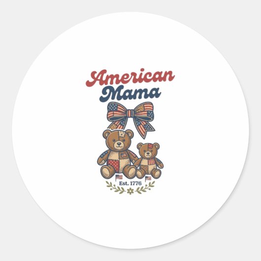 Amerikaanse Mama Patriottische Beer Patchwork Vect Ronde Sticker (Voorkant)