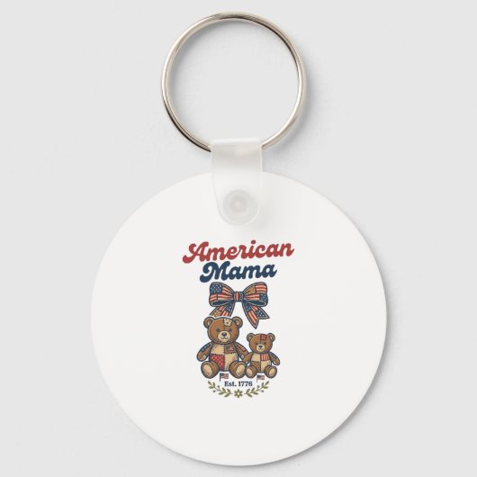 Amerikaanse Mama Patriottische Beer Patchwork Vect Sleutelhanger (Voorkant)