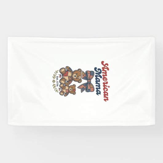 Amerikaanse Mama Patriottische Beer Patchwork Vect Spandoek (Horizontaal)
