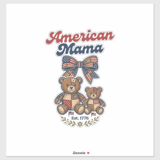Amerikaanse Mama Patriottische Beer Patchwork Vect Sticker (Vel)