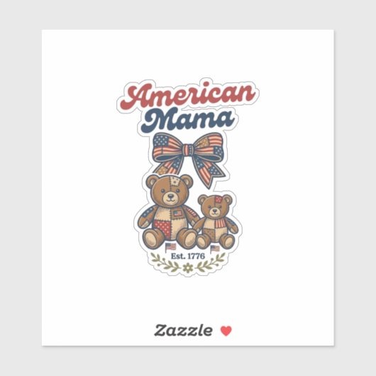 Amerikaanse Mama Patriottische Beer Patchwork Vect Sticker (Vel)