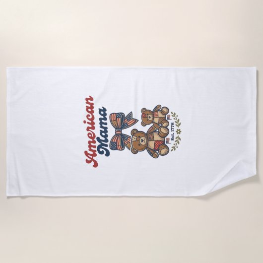 Amerikaanse Mama Patriottische Beer Patchwork Vect Strandlaken (Voorkant)