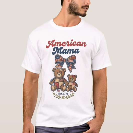 Amerikaanse Mama Patriottische Beer Patchwork Vect T-shirt (Voorkant)