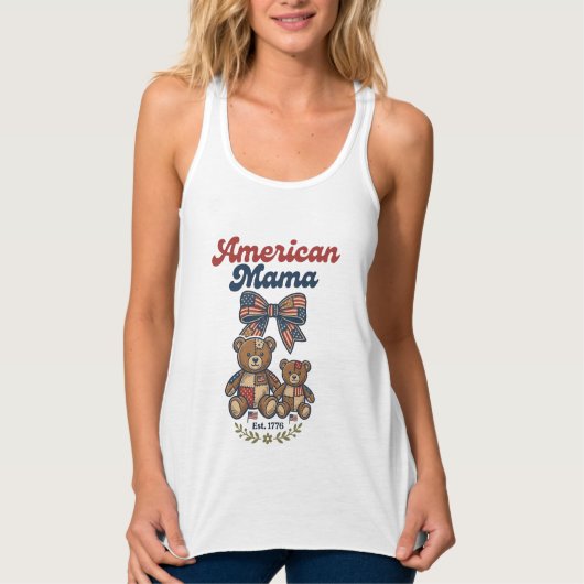 Amerikaanse Mama Patriottische Beer Patchwork Vect Tanktop (Voorkant)