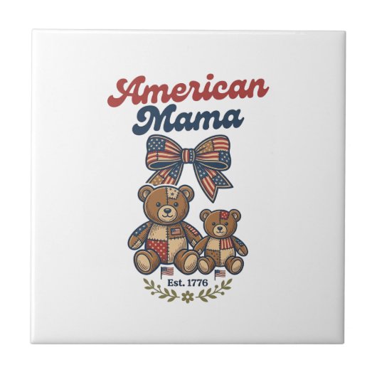 Amerikaanse Mama Patriottische Beer Patchwork Vect Tegeltje (Voorkant)