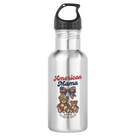 Amerikaanse Mama Patriottische Beer Patchwork Vect Waterfles (Voorkant)