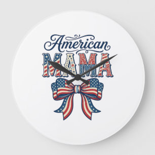 Amerikaanse Mama Patriottische Boog Vintage 4 juli Grote Klok