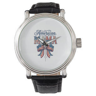 Amerikaanse Mama Patriottische Boog Vintage 4 juli Horloge
