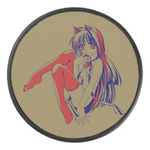 Amerikaanse Manga Neko Catgirl Kawaii Anime Hockey Puck
