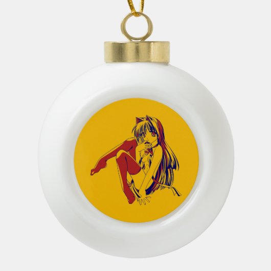 Amerikaanse Manga Neko Catgirl Kawaii Anime Keramische Bal Ornament (Voorkant)