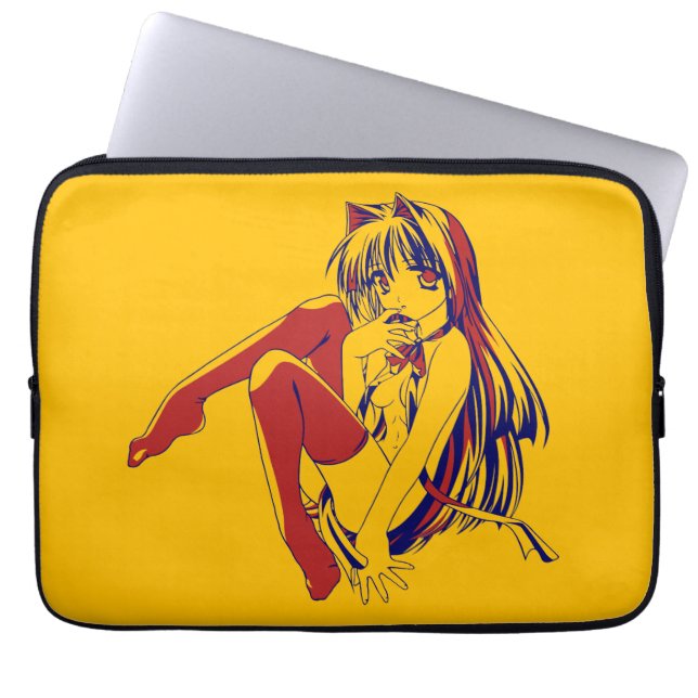 Amerikaanse Manga Neko Catgirl Kawaii Anime Laptop Sleeve (Voorkant)
