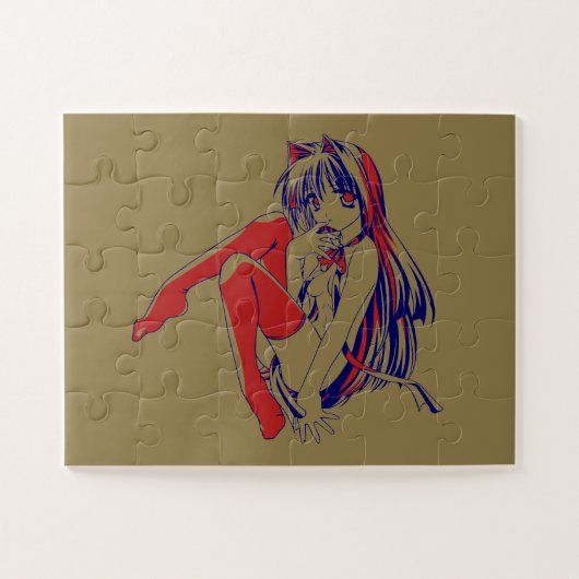 Amerikaanse Manga Neko Catgirl Kawaii Anime Legpuzzel (Horizontaal)