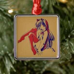 Amerikaanse Manga Neko Catgirl Kawaii Anime Metalen Ornament