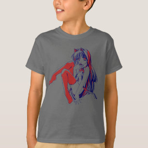 Amerikaanse Manga Neko Catgirl Kawaii Anime T-shirt