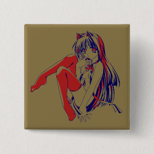 Amerikaanse Manga Neko Catgirl Kawaii Anime Vierkante Button 5,1 Cm