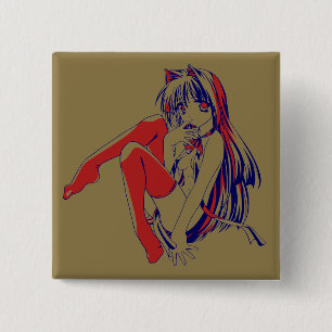 Amerikaanse Manga Neko Catgirl Kawaii Anime Vierkante Button 5,1 Cm