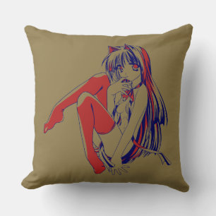 Amerikaanse Manga Neko Katgirl Kawaii Anime Kussen