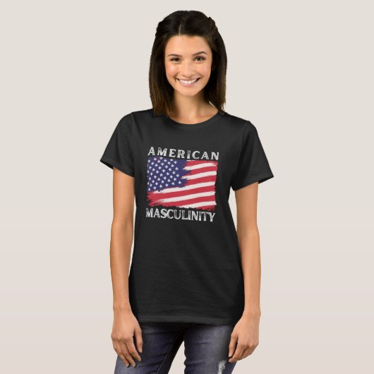 Amerikaanse mannelijkheid 4 juli Amerikaanse vlag  T-shirt (Voorkant volledig)