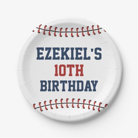 Amerikaanse marine Blue en Red Baseball Birthday Papieren Bordje (Voorkant)