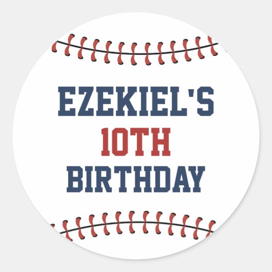 Amerikaanse marine Blue en Red Baseball Birthday Ronde Sticker (Voorkant)