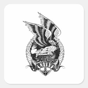 Amerikaanse marineeremmer roze vierkante sticker